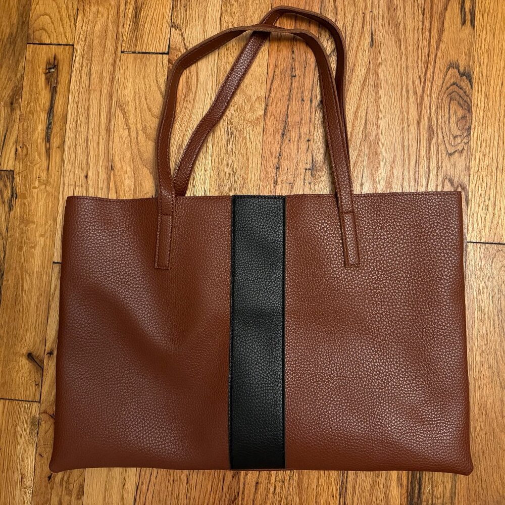 Vince Camuto Brown Vegan Leather Shoulder Tote Bag x Fabfitfun; Like New